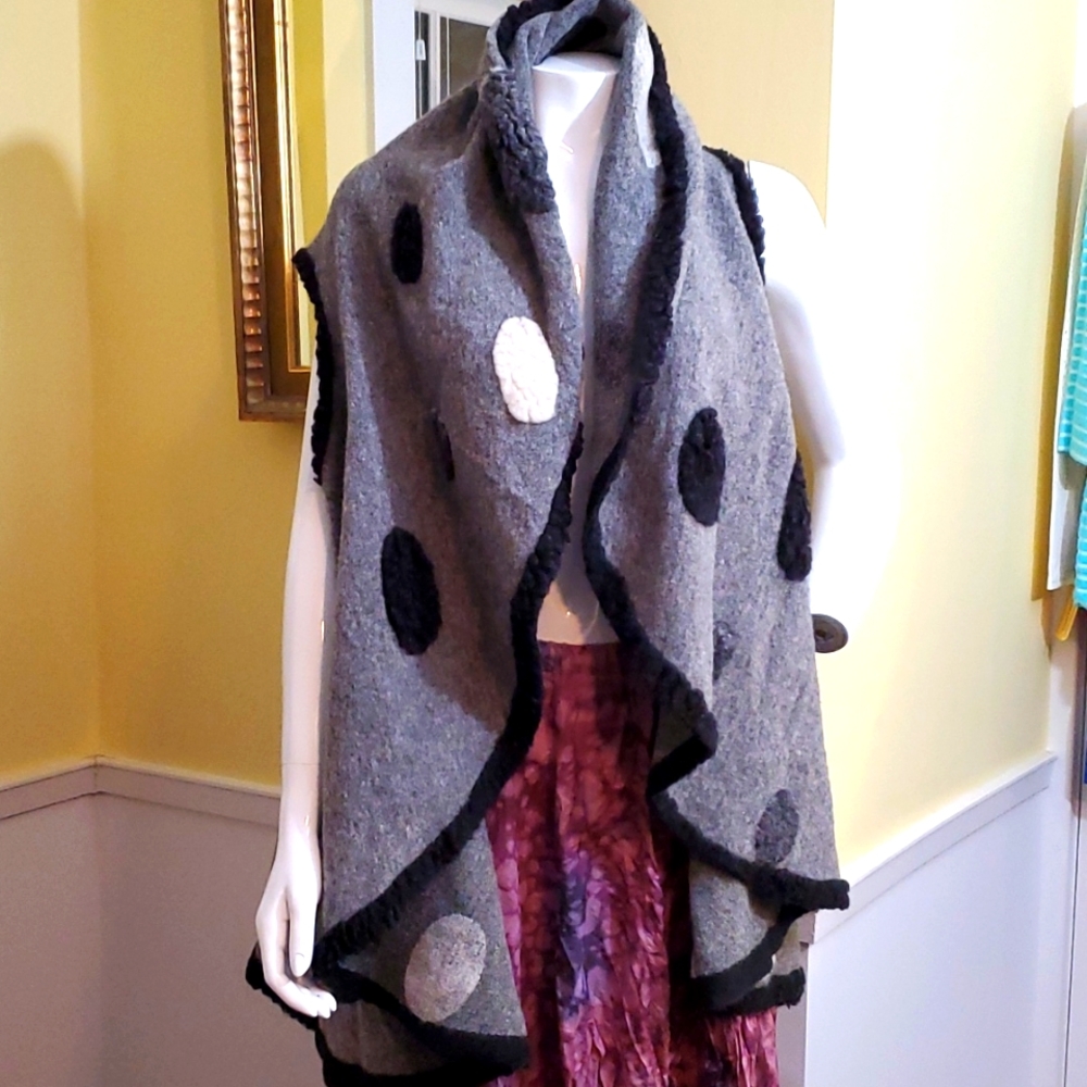 Zedd Plus sweater vest shawl wrap wool blend gray